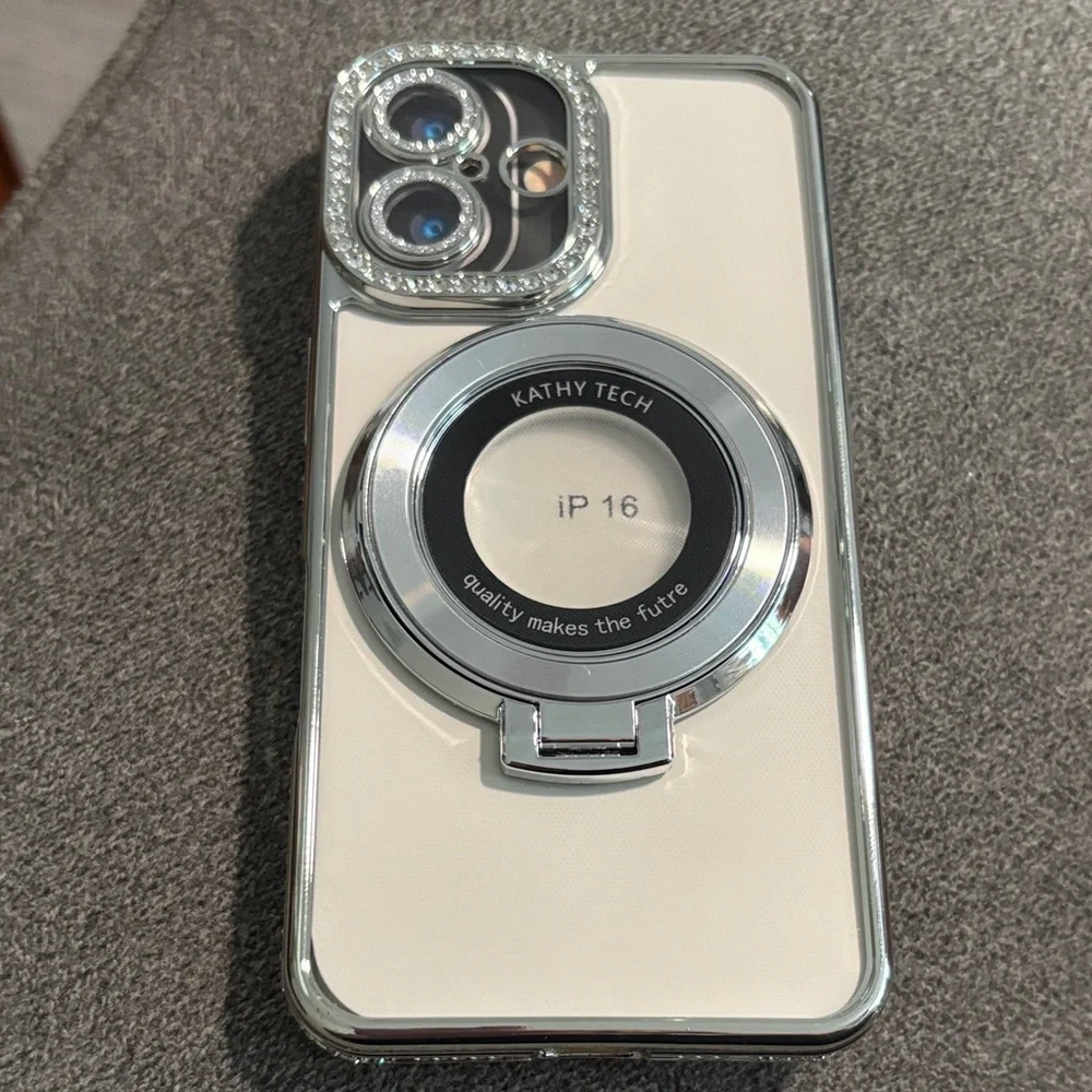 Silver and White Phone Case with Ring Holder